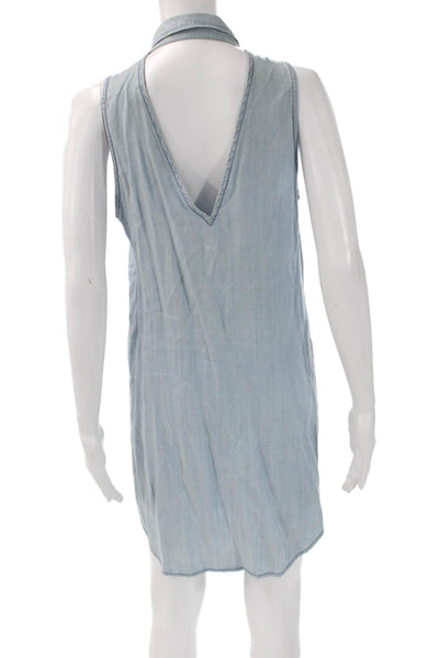BB Dakota Women Light Blue Collared Sleeveless Shirt Dress 100% Tencel Size S