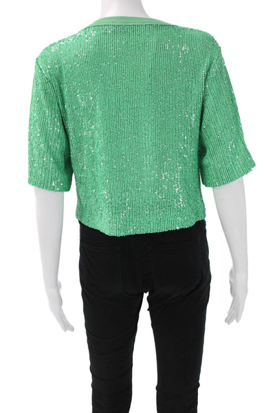 ITMFL Womens Cropped Green Polyester Crew Neck Short Sleeve T-Shirt 80s Size XS