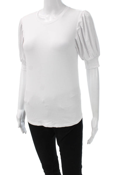 Frame Women Basic White Crew Neck Short Sleeve T-Shirt Viscose Spandex Size XS