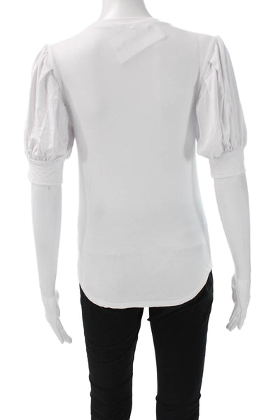 Frame Women Basic White Crew Neck Short Sleeve T-Shirt Viscose Spandex Size XS