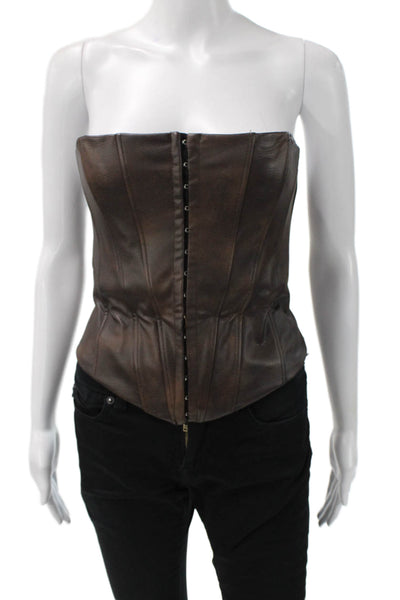 Zara Women Brown Sleeveless Square Neck Polyurethane Blouse Size XS