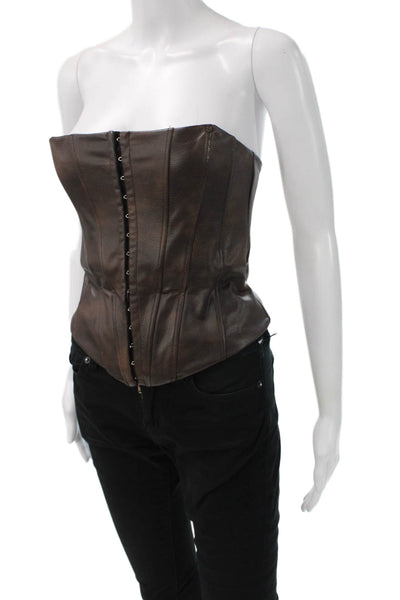 Zara Women Brown Sleeveless Square Neck Polyurethane Blouse Size XS