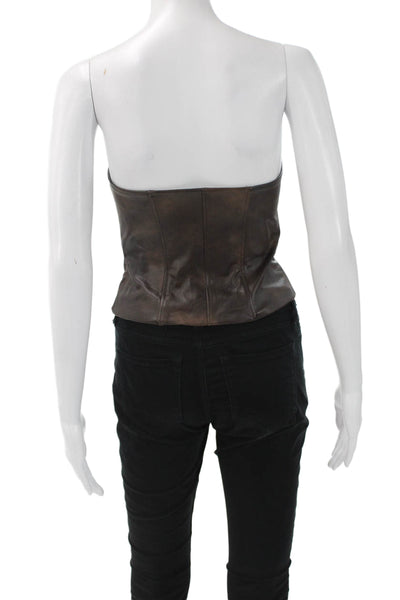 Zara Women Brown Sleeveless Square Neck Polyurethane Blouse Size XS