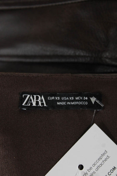 Zara Women Brown Sleeveless Square Neck Polyurethane Blouse Size XS
