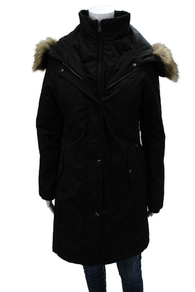 1 Madison Expedition Womens Black Parka High Neck Button Long Sleeve Size S