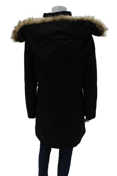 1 Madison Expedition Womens Black Parka High Neck Button Long Sleeve Size S