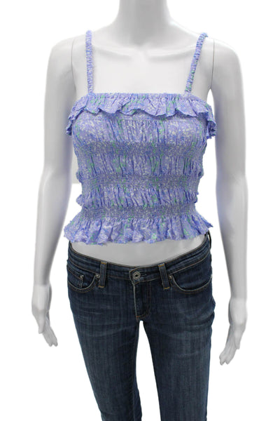 Designer Women Purple Floral Cropped Camisole Square Neck Size XS