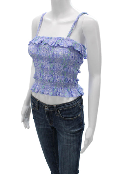 Designer Women Purple Floral Cropped Camisole Square Neck Size XS
