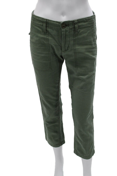 AG Womens Cargo Cropped Pants Green Button Solid Army Viscose Blend Size 26