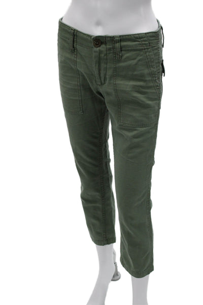 AG Womens Cargo Cropped Pants Green Button Solid Army Viscose Blend Size 26