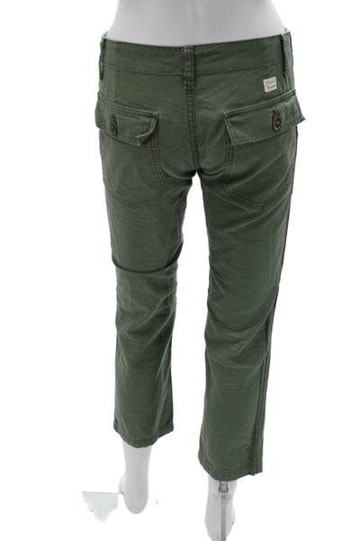 AG Womens Cargo Cropped Pants Green Button Solid Army Viscose Blend Size 26