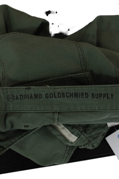 AG Womens Cargo Cropped Pants Green Button Solid Army Viscose Blend Size 26