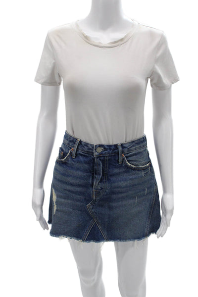 Grlfrnd Womens A-Line Mini Cotton Skirt Dark Blue Size 25