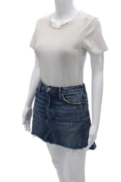 Grlfrnd Womens A-Line Mini Cotton Skirt Dark Blue Size 25