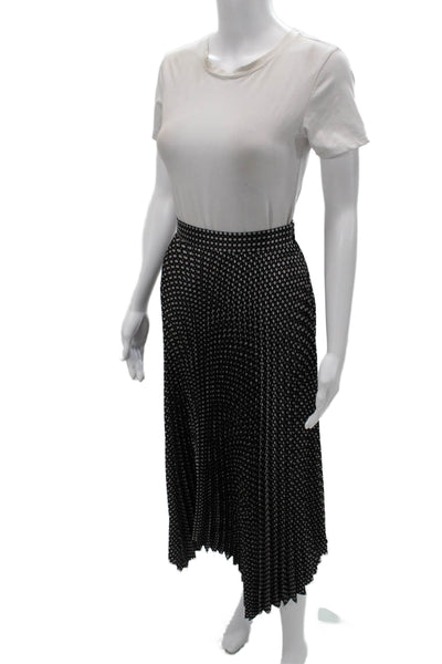 Intermix Womens Pleated Midi Skirt Black Polka Dot Polyester Size 10