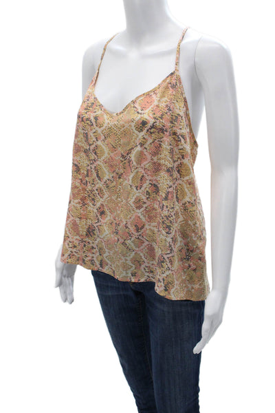 Eloise Women Sleeveless Silk V-Neck Snake Print Camisole Beige Size L