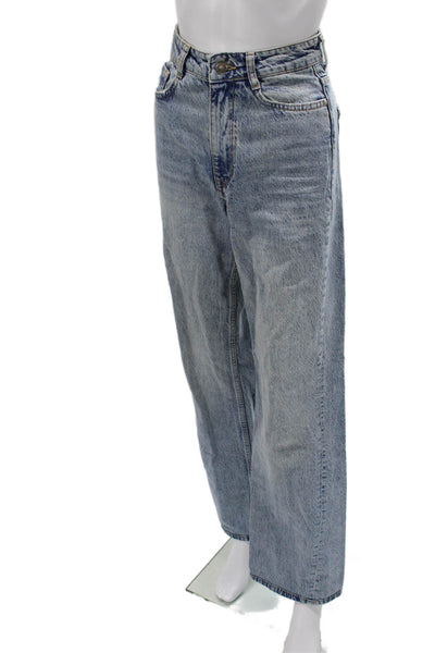 Zara Unisex Straight Wide-Leg Jeans Light Blue High Rise 100% Cotton Size 2