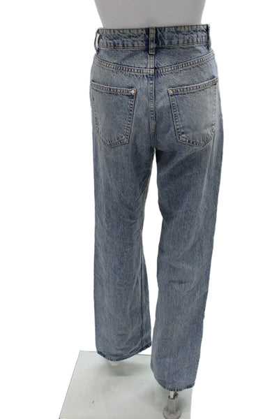 Zara Unisex Straight Wide-Leg Jeans Light Blue High Rise 100% Cotton Size 2