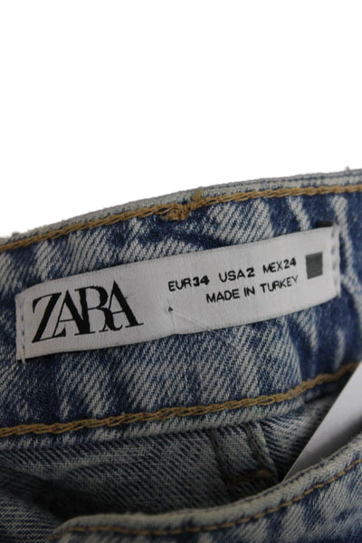 Zara Unisex Straight Wide-Leg Jeans Light Blue High Rise 100% Cotton Size 2