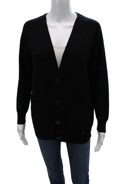 Kova & T Unisex Black 60% Cashmere 40% Cotton V-Neck Button Cardigan Size XS