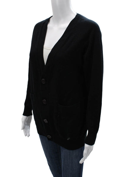 Kova & T Unisex Black 60% Cashmere 40% Cotton V-Neck Button Cardigan Size XS
