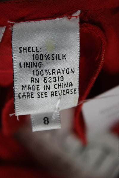 Oleg Cassini Womens Red Sheath Dress Silk Short Sleeve Knee Length Zip Size 8