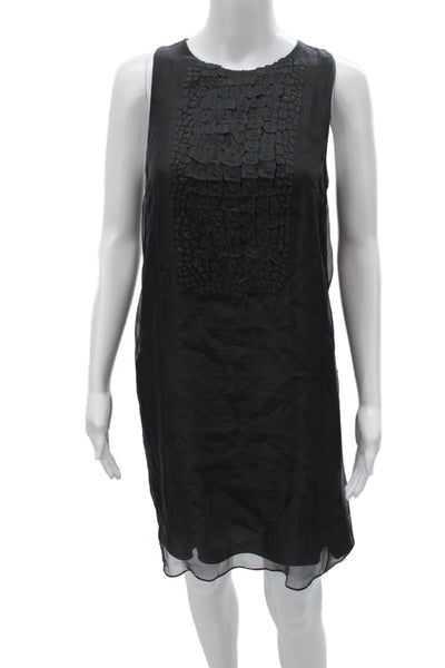 Brunello Cucinelli Women Shift Dress Black Silk Sleeveless Round Neck Size S