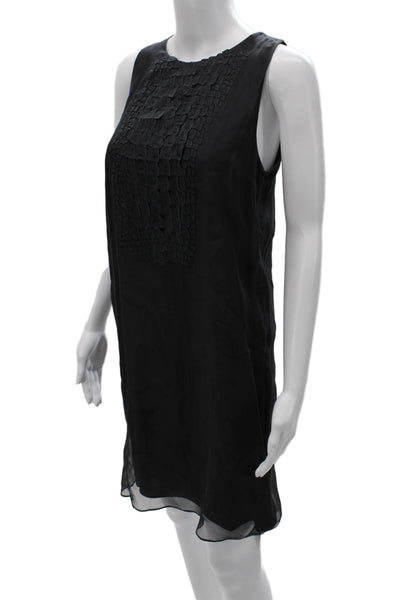 Brunello Cucinelli Women Shift Dress Black Silk Sleeveless Round Neck Size S