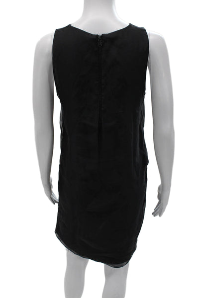 Brunello Cucinelli Women Shift Dress Black Silk Sleeveless Round Neck Size S