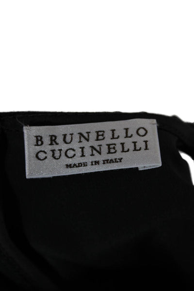 Brunello Cucinelli Women Shift Dress Black Silk Sleeveless Round Neck Size S