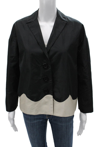 Lydia Delgado Women Silk Blazer Black Collared Button Long Sleeve Size 38