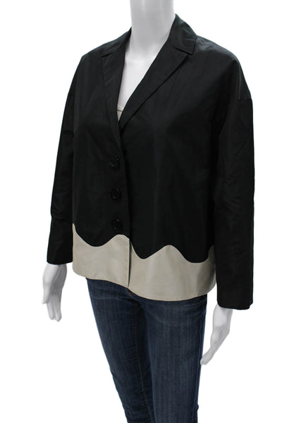 Lydia Delgado Women Silk Blazer Black Collared Button Long Sleeve Size 38