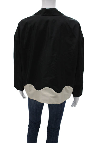 Lydia Delgado Women Silk Blazer Black Collared Button Long Sleeve Size 38