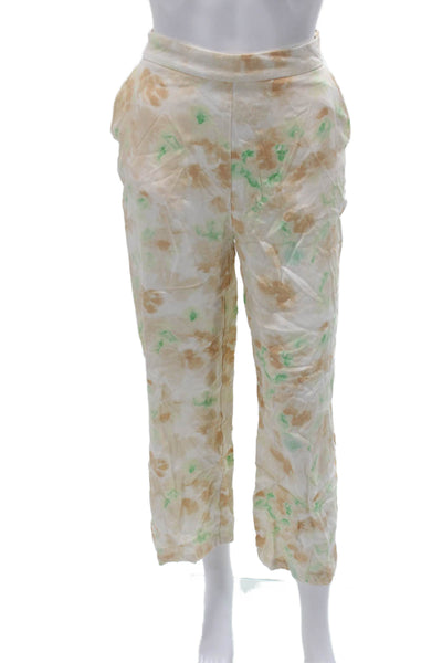 Zara Womens Cropped Floral Beige Viscose Pants Size S