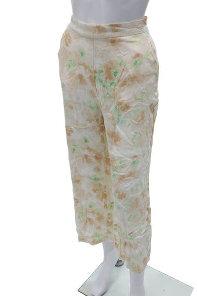 Zara Womens Cropped Floral Beige Viscose Pants Size S