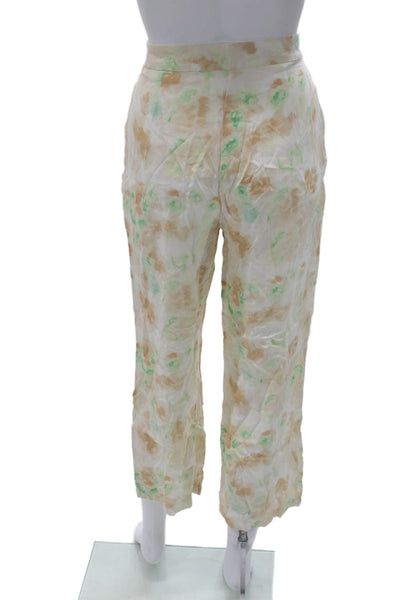 Zara Womens Cropped Floral Beige Viscose Pants Size S