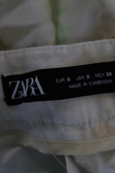 Zara Womens Cropped Floral Beige Viscose Pants Size S