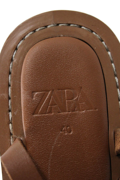 Zara Womens Vegan Leather Flat Thong Sandals Shoes Brown Size 10