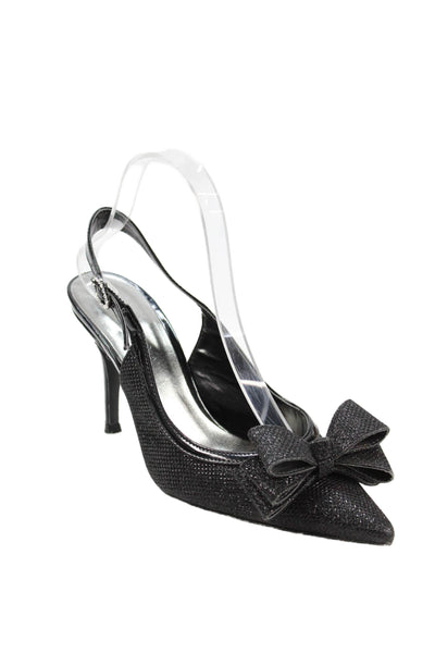 J. Renee Womens Stiletto Metallic Knit Bow Slingback Pumps Dark Gray Size 8W