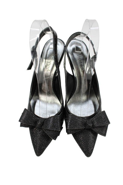 J. Renee Womens Stiletto Metallic Knit Bow Slingback Pumps Dark Gray Size 8W