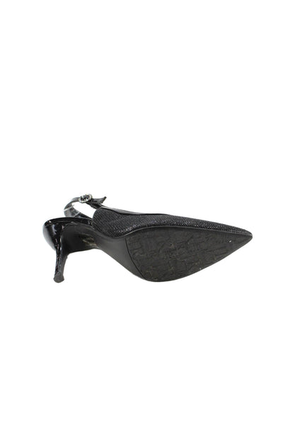 J. Renee Womens Stiletto Metallic Knit Bow Slingback Pumps Dark Gray Size 8W