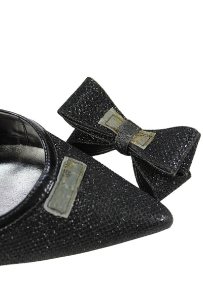 J. Renee Womens Stiletto Metallic Knit Bow Slingback Pumps Dark Gray Size 8W