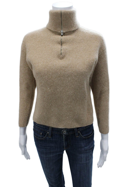 Vince Women Pullover Turtleneck Sweater Beige Zip Size S