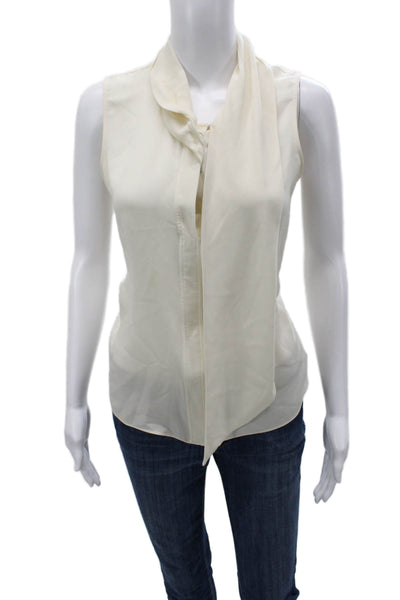 Theory Women Sleeveless High Neck Lyocell Blouse Beige Zip Size S