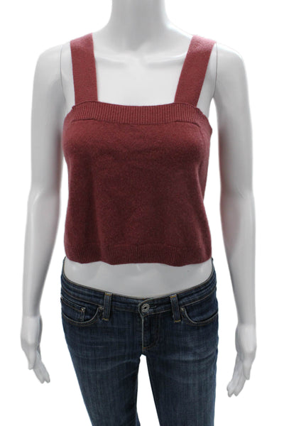 525 Women Cropped Cashmere Tank Red Square Neck Sleeveless Size S