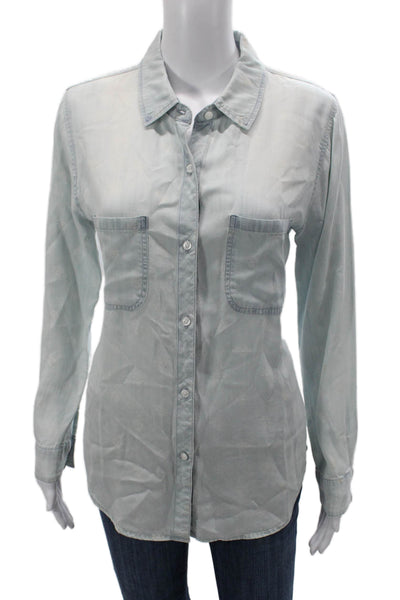 Rails Women Light Blue Collared Button-Up Long Sleeve Tencel Top Size S
