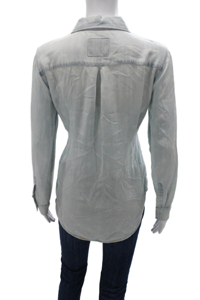 Rails Women Light Blue Collared Button-Up Long Sleeve Tencel Top Size S