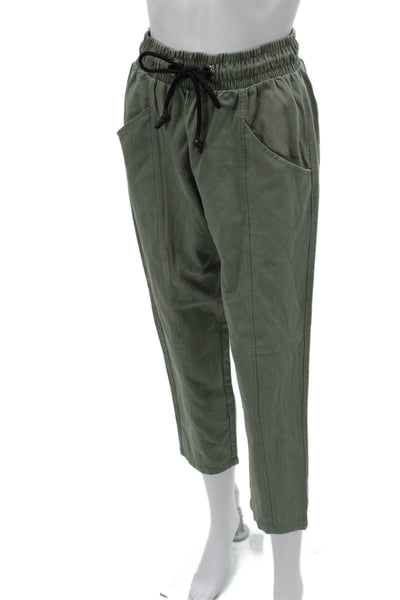 Zara Women Cropped Jogger Pants Green Drawstring Lyocell Cotton Size S