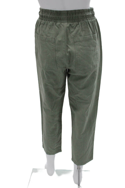 Zara Women Cropped Jogger Pants Green Drawstring Lyocell Cotton Size S