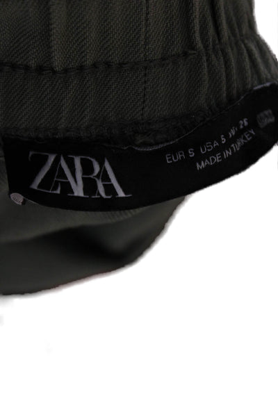 Zara Women Cropped Jogger Pants Green Drawstring Lyocell Cotton Size S